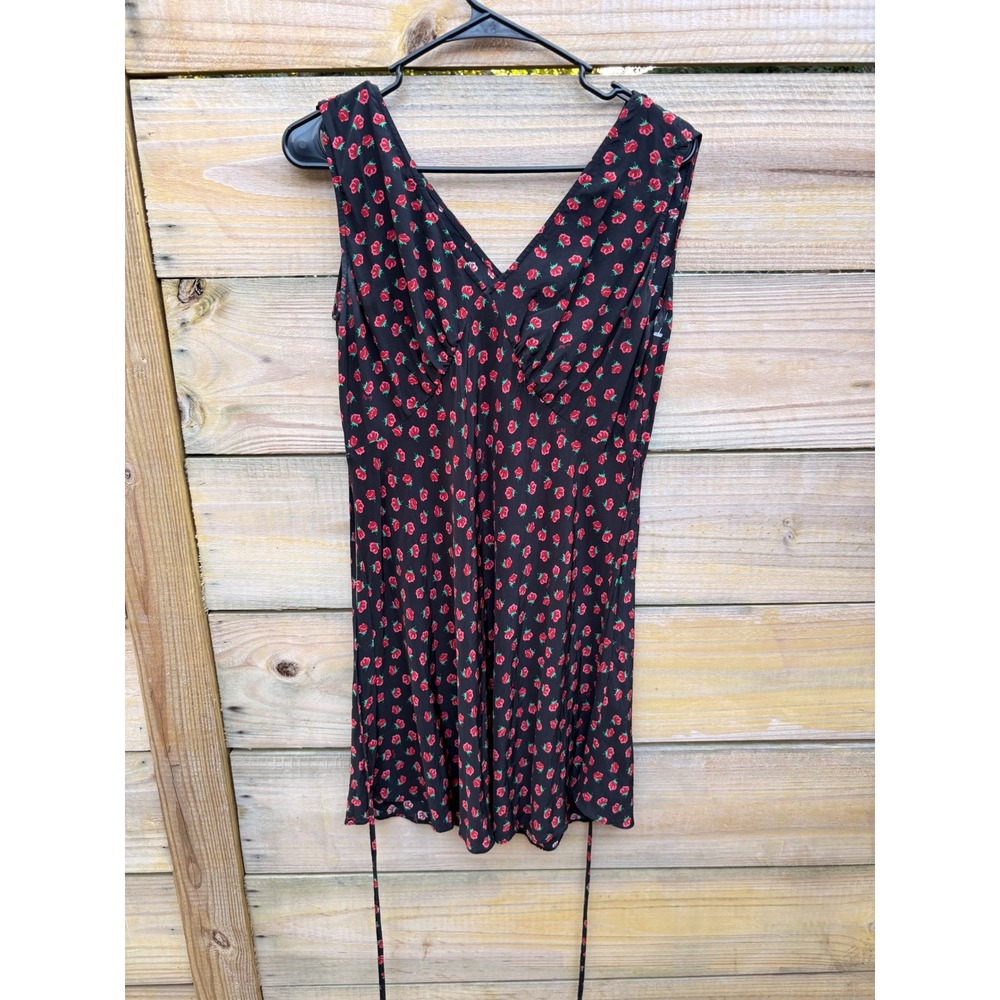 Realisation Par The Valentina Dress Black Wild Cherry Rose Silk Mini Large